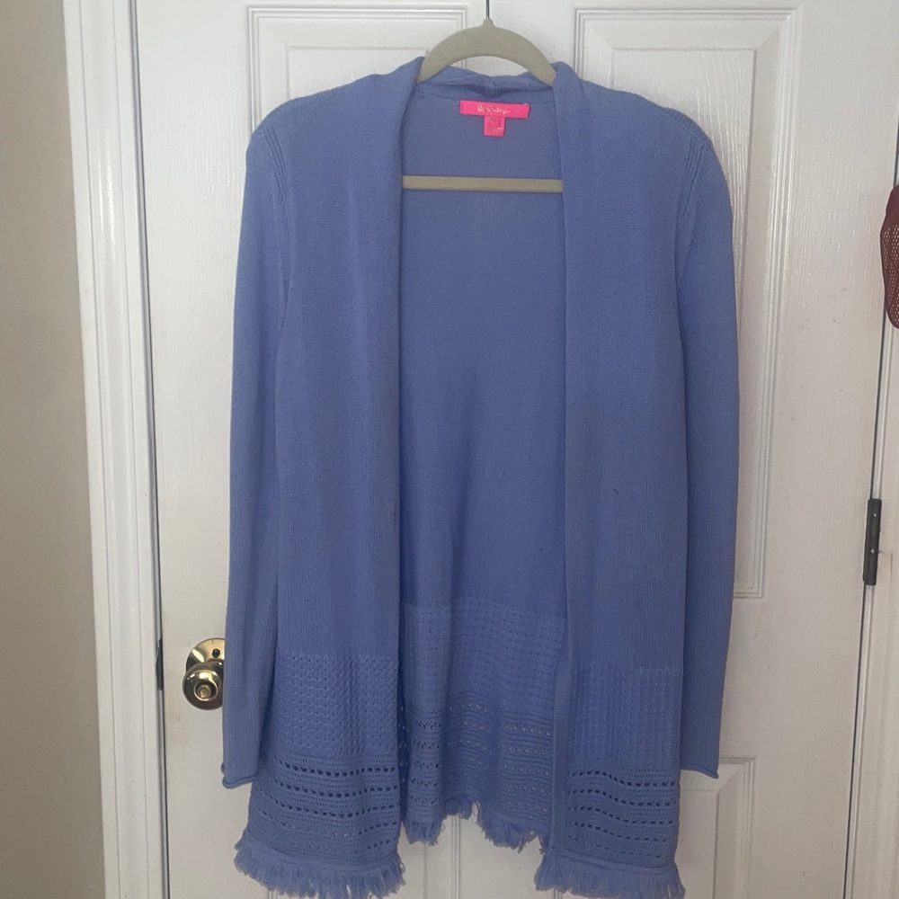 Lilly Pulitzer Tatum Lilac purple Open-Front Women's fringe cardigan Sweater S
